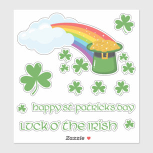St. Patrick's Day Rainbow mit Gold und Kleeblätter Aufkleber