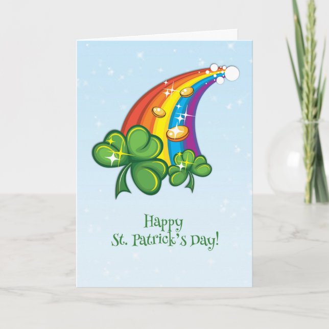 St. Patrick's Day, Regenbogen, Kleeblätter, Goldmü Karte (Vorderseite)