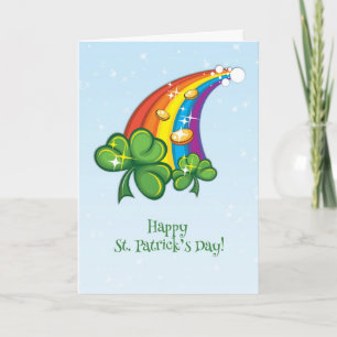 St. Patrick's Day, Regenbogen, Kleeblätter, Goldmü Karte