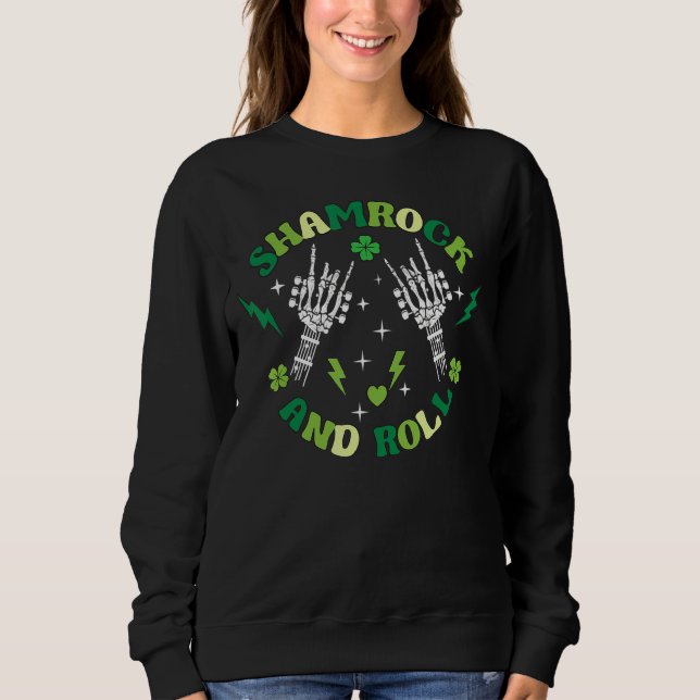 St Patrick's Day Rock and Roll Kleeblatt Skeleton Sweatshirt (Vorderseite)