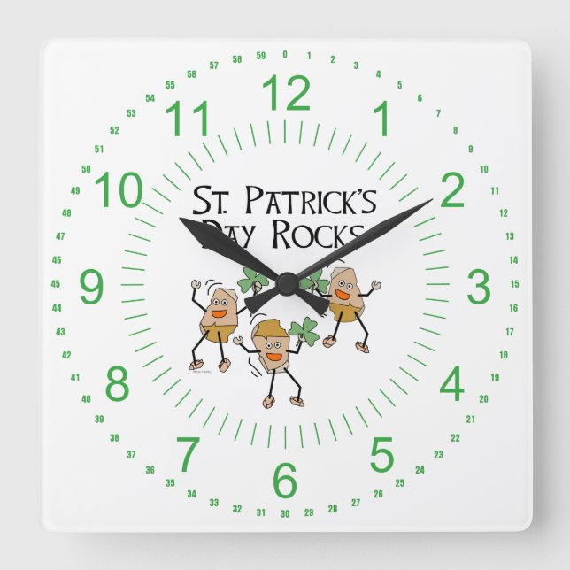 St. Patrick's Day Rocks Quadratische Wanduhr (Vorderseite)
