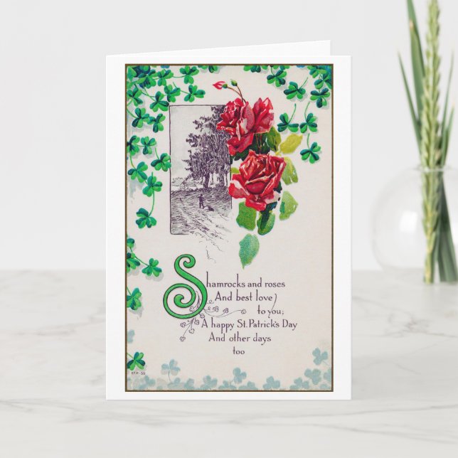 St. Patrick's Day Rose, Vintag Karte (Vorderseite)