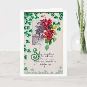 St. Patrick's Day Rose, Vintag Karte