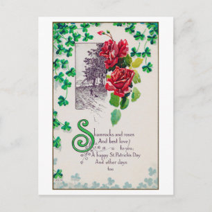 St. Patricks Day Rose, Vintage Postkarte
