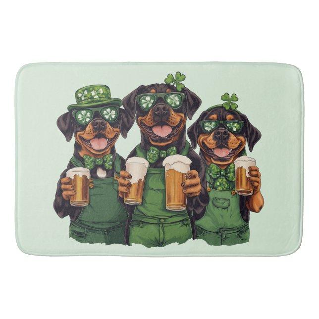 St. Patrick's Day Rottweiler Hunde Badematte (Vorderseite)