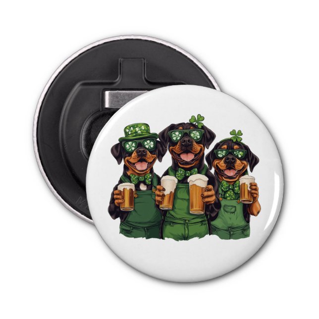 St. Patrick's Day Rottweiler Hunde Flaschenöffner (Vorderseite)