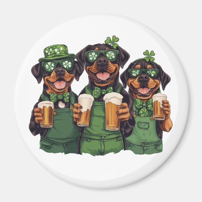 St. Patrick's Day Rottweiler Hunde Magnet (Vorne)