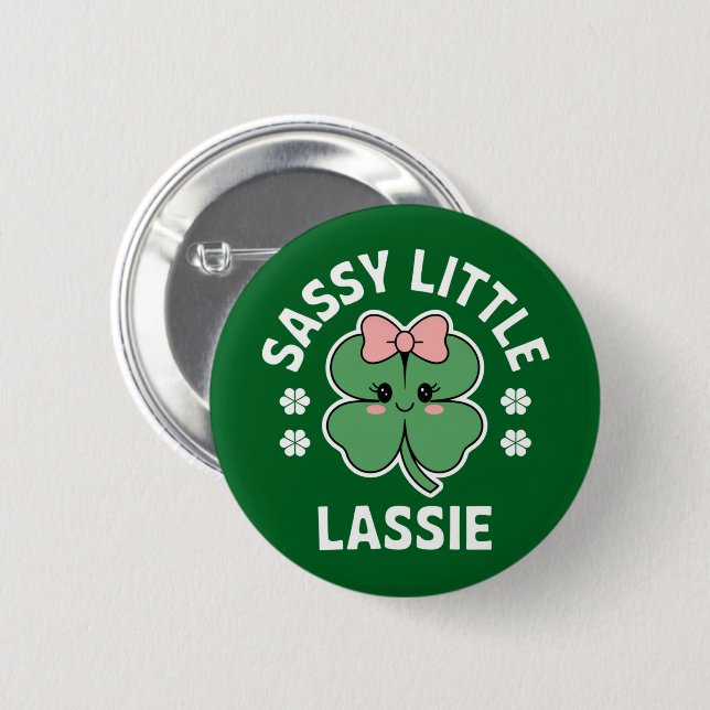 St Patricks Day Sassy Little Lassie Kids Girl Button (Vorne & Hinten)