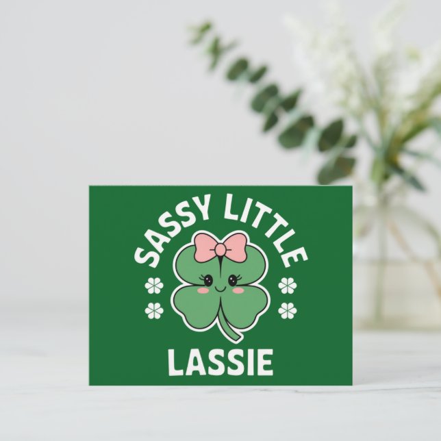 St Patricks Day Sassy Little Lassie Kids Girl Postkarte (Stehend Vorderseite)