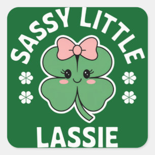 St Patricks Day Sassy Little Lassie Kids Girl Quadratischer Aufkleber