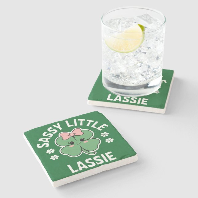 St Patricks Day Sassy Little Lassie Kids Girl Steinuntersetzer (Seitenansicht)