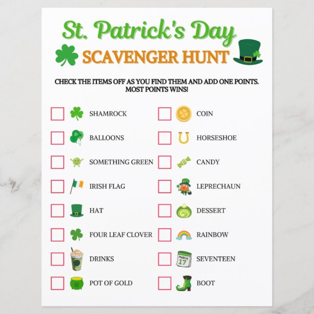 St. Patrick's Day Scavenger Hunt Game (Vorderseite)