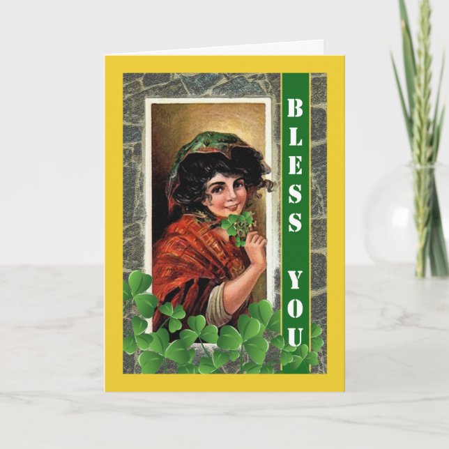 St Patrick's Day Segen mit Vintagem Mädchen Karte (Vorderseite)