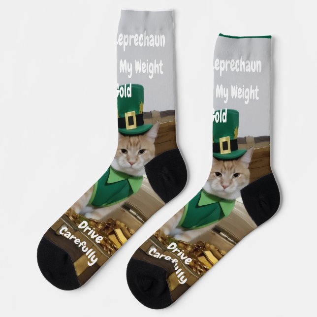 St. Patricks Day Shamrock Katzen Humor Socken (Linkes Detail)