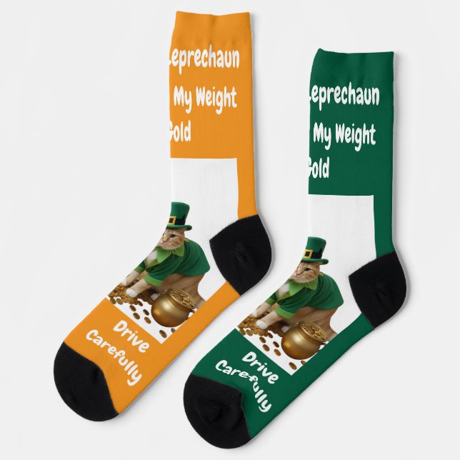 St. Patrick's Day Shamrock-Katzenhumor Socken (Linkes Detail)