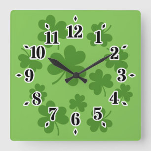 St. Patricks Day Shamrock-Kleeblatt-Muster Quadratische Wanduhr