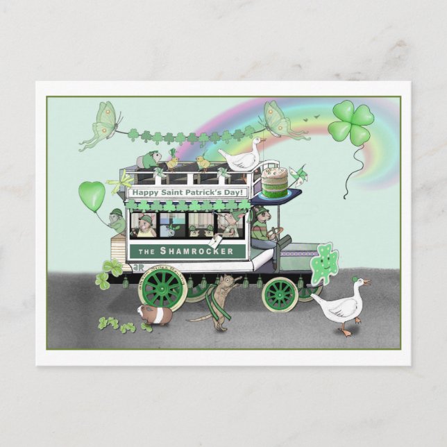 St. Patrick's Day Shamrocker Omnibus Post Card Postkarte (Vorderseite)