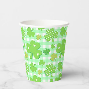 St. Patricks Day Shamrocks und Gingham-Muster Pappbecher