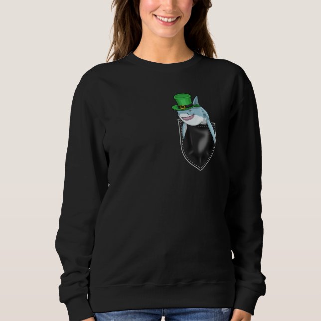 St Patrick'S Day Shark Shamrock Beanie Irish Breas Sweatshirt (Vorderseite)