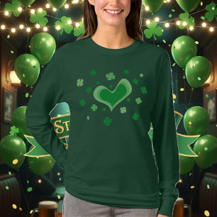 St Patricks Day Shirt   Langer Ärmel mit Kleeblätt