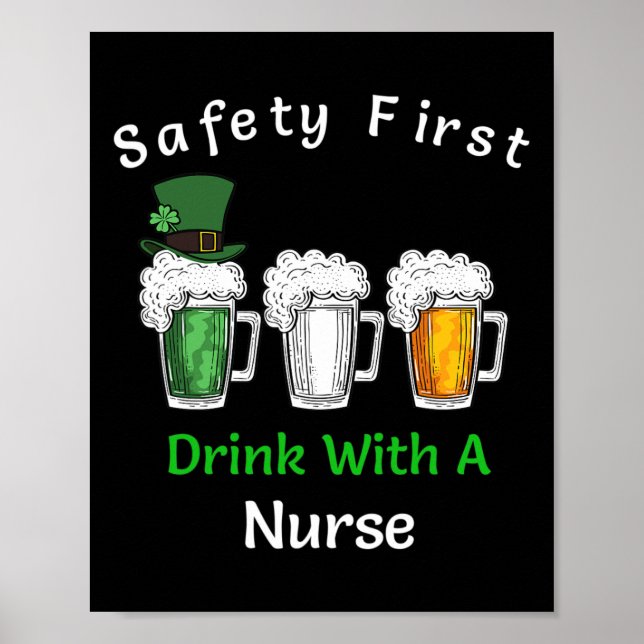 St Patricks Day - Sicherheit Erster Drink mit eine Poster (Vorne)