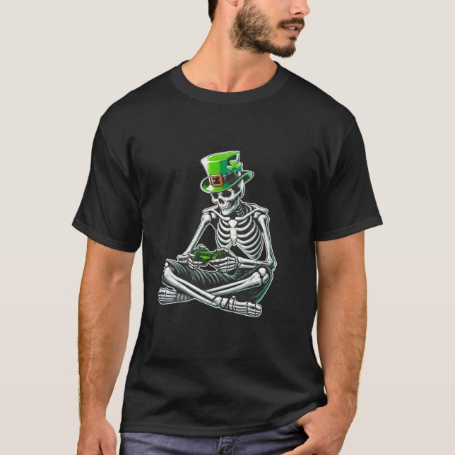 St Patrick's Day Skeleton Gamer Video Gaming Boys T-Shirt (Vorderseite)