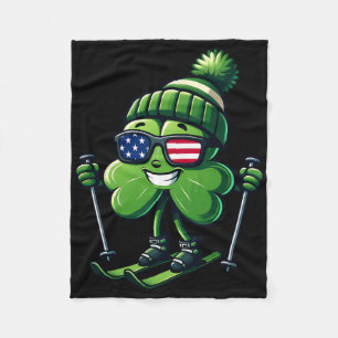 St Patricks Day Skifahren Shamrock Kleeblatt Irisc Fleecedecke