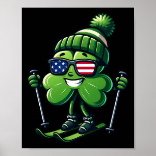 St Patricks Day Skifahren Shamrock Kleeblatt Irisc Poster