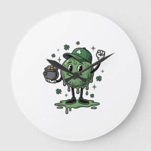 St Patricks Day Slime Maskottchen Vintage Vector S Große Wanduhr