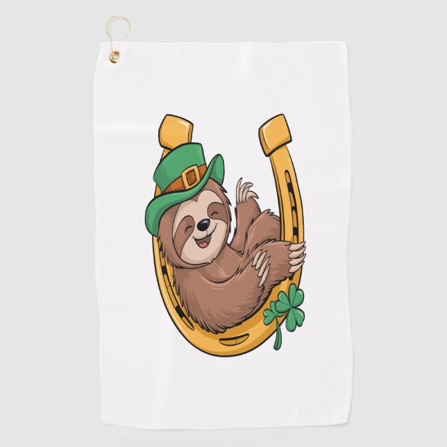 St Patrick's Day Sloth Horseshoe Lucky Golfhandtuch (Vorderseite)