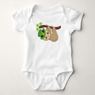 St. Patrick's Day Sloth, Leprechaun Hat, Clovers Baby Strampler
