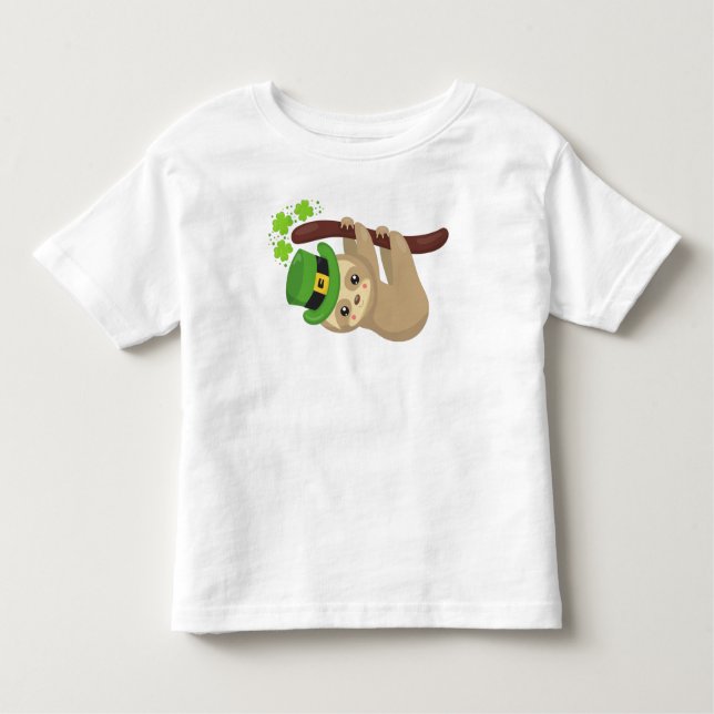 St. Patrick's Day Sloth, Leprechaun Hat, Clovers Kleinkind T-shirt (Vorderseite)