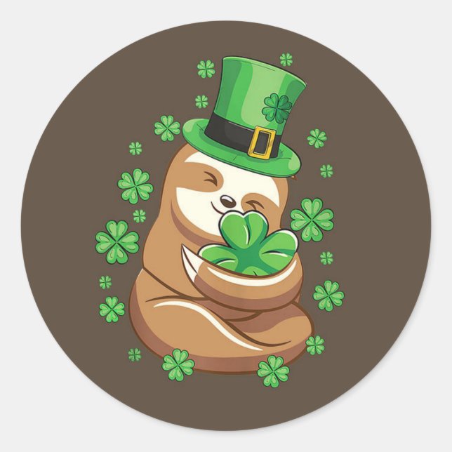 St. Patrick's Day Sloth Runder Aufkleber (Vorderseite)