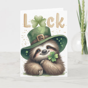 St Patrick's Day Sloth Vier Leaf Cover Karte