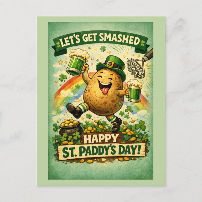 St. Patrick's Day Smashed Spud Funny Greeting Card Postkarte (Vorderseite)