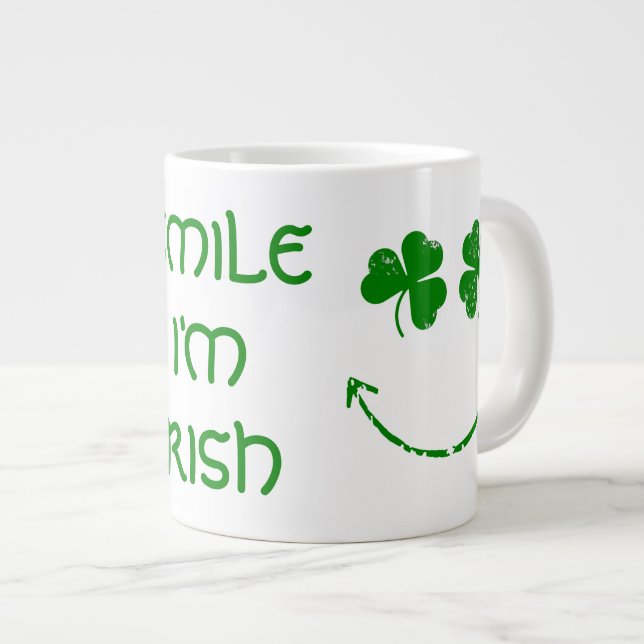 St Patrick's Day Smile Ich bin irisch Jumbo-Tasse (Vorderseite Rechts)