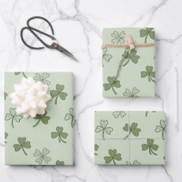 St. Patricks Day Soft Doodle Shamrock-Muster Geschenkpapier Set