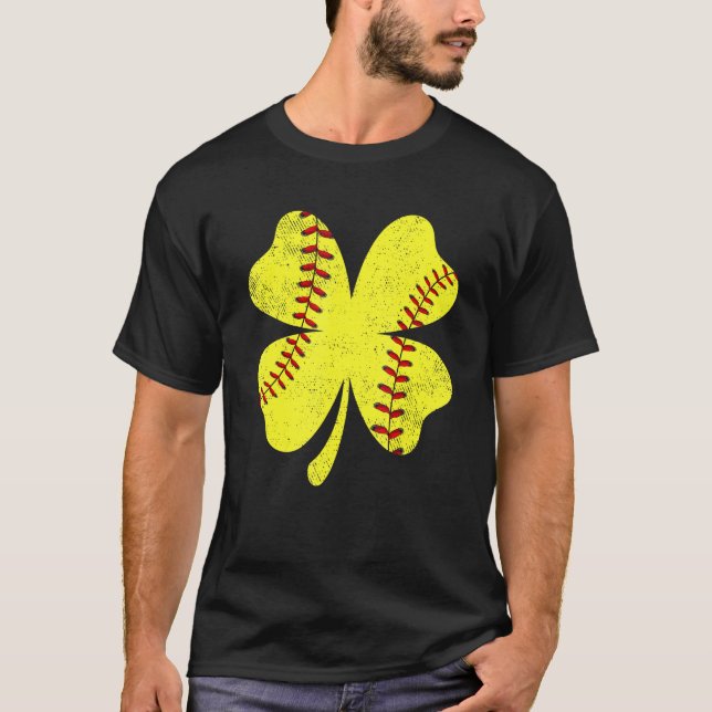 St Patricks Day Softball Player Lover Shamrock Clo T-Shirt (Vorderseite)