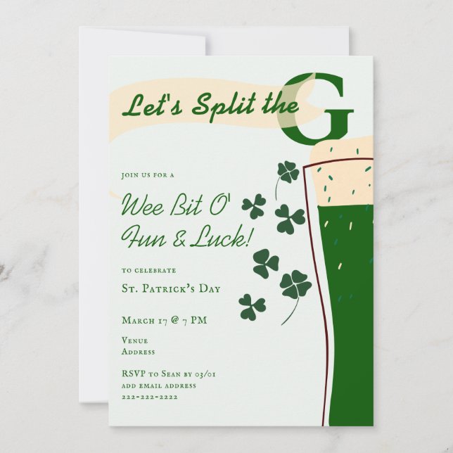 St. Patrick's Day Split The G Pint Challenge Party Einladung (Vorderseite)