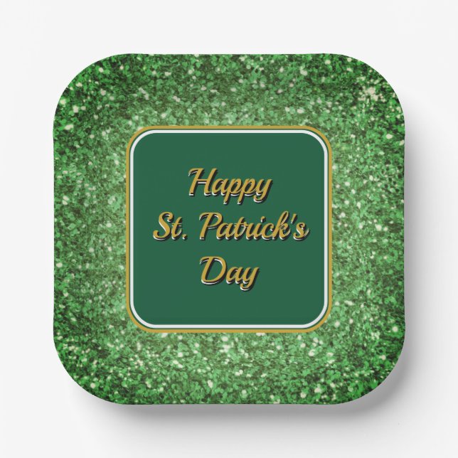 St. Patrick's Day strahlt grünes Glitzer Pappteller (Vorderseite)