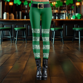 St. Patrick's Day Striped Green Glitzer Leprechaun Leggings