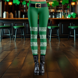 St. Patrick's Day Striped Green Glitzer Leprechaun Leggings