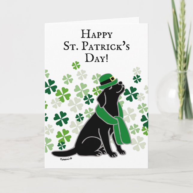 St. Patrick's Day Stylish Black Labrador Clovers Karte (Vorderseite)