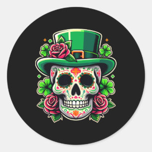 St. Patricks Day Sugar Skull La Catrina St Peddy Runder Aufkleber