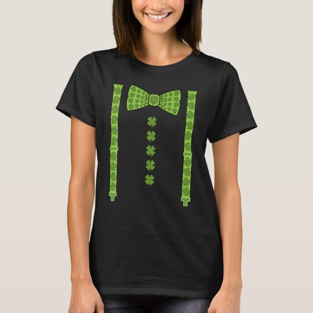 St Patricks Day Suspenders C Kleeblatt Bow Krawatt T-Shirt (Vorderseite)
