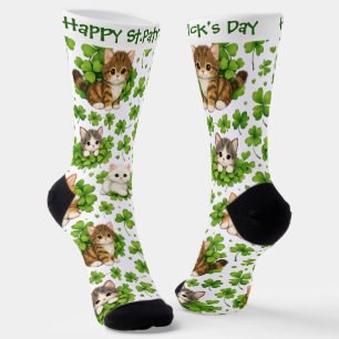St. Patrick's Day Süße Katzen & Kleeblatt Katzenli Socken