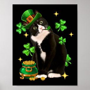 St. Patricks Day Süße Tuxedo-Katze Shamrock Irisch Poster