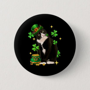 St Patricks Day Süße Tuxedo-Katze Shamrock Irische Button