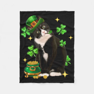 St Patricks Day Süße Tuxedo-Katze Shamrock Irische Fleecedecke