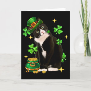 St Patricks Day Süße Tuxedo-Katze Shamrock Irische Karte